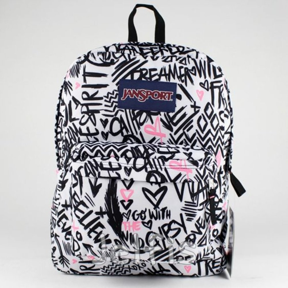 Cute pink, black, and white Jansport Book Bag